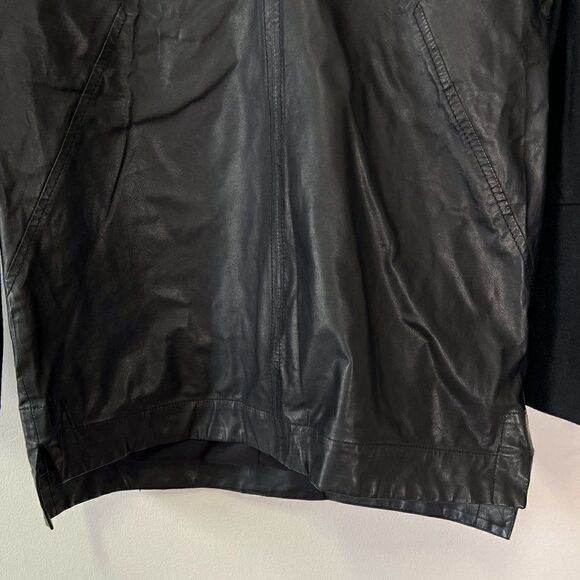 Helmut Lang Black Genuine Leather Long Sleeve V-Neck Top - Picture 4 of 9